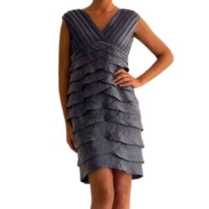 Adrianna Papell Shutter Pleat Shimmery Cocktail Dress in Gray, Size 6